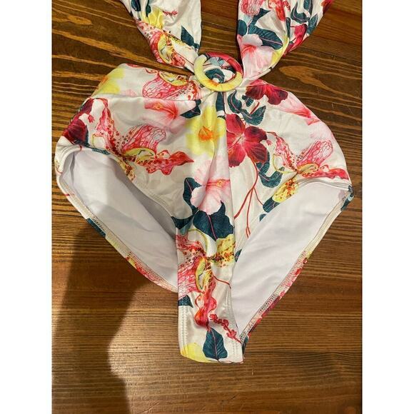 NWOT Ruffled Monokini Plunge Floral Swimsuit with Kimono Skirt, size S - Picture 5 of 11